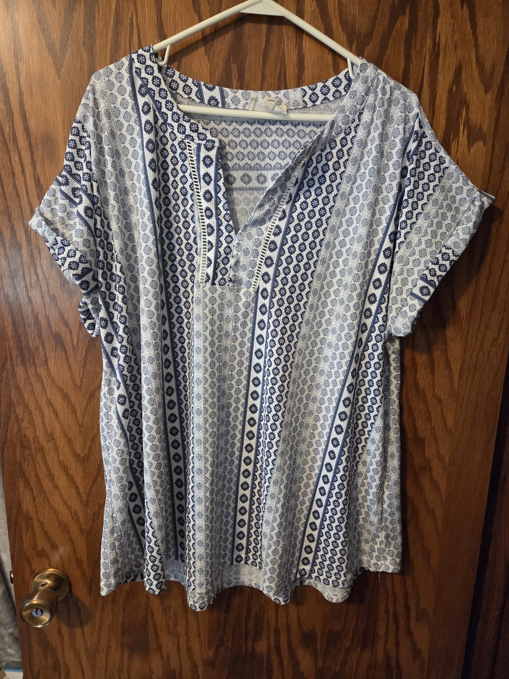 Relaxed Blue & White Printed Short Sleeve Tunic